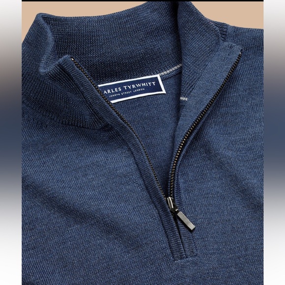 Charles Tyrwhitt Merino Quarter Zip Sweater - Indigo Melange - M - Picture 2 of 11